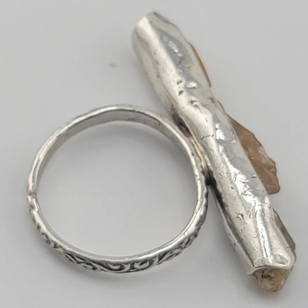 CITRINE STATEMENT RING HANDMADE IN RECYCLES STERLING SILVER METAL SIZE 7.5 - Picture 3 of 5